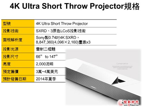 索尼4K超短焦投影機