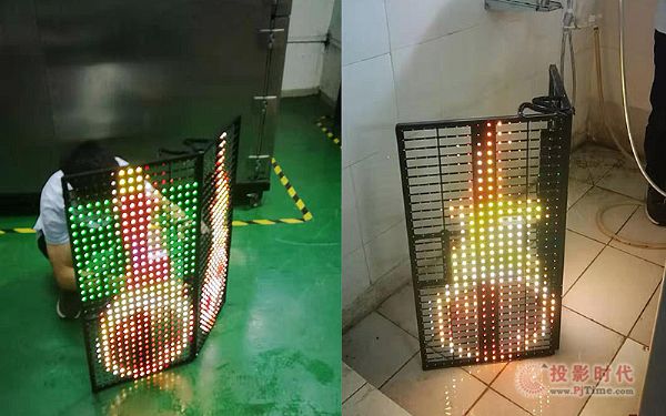 光影屏正在進行防水測試
