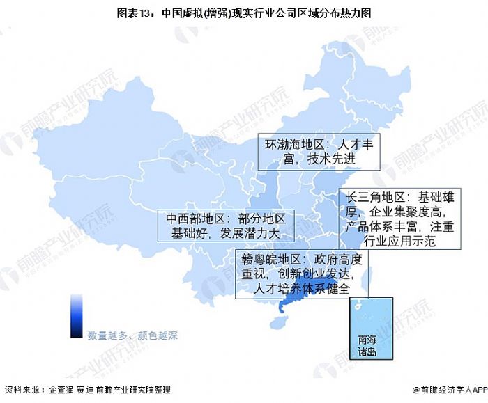 圖表13:中國虛擬(增強)現實行業公司區域分布熱力圖